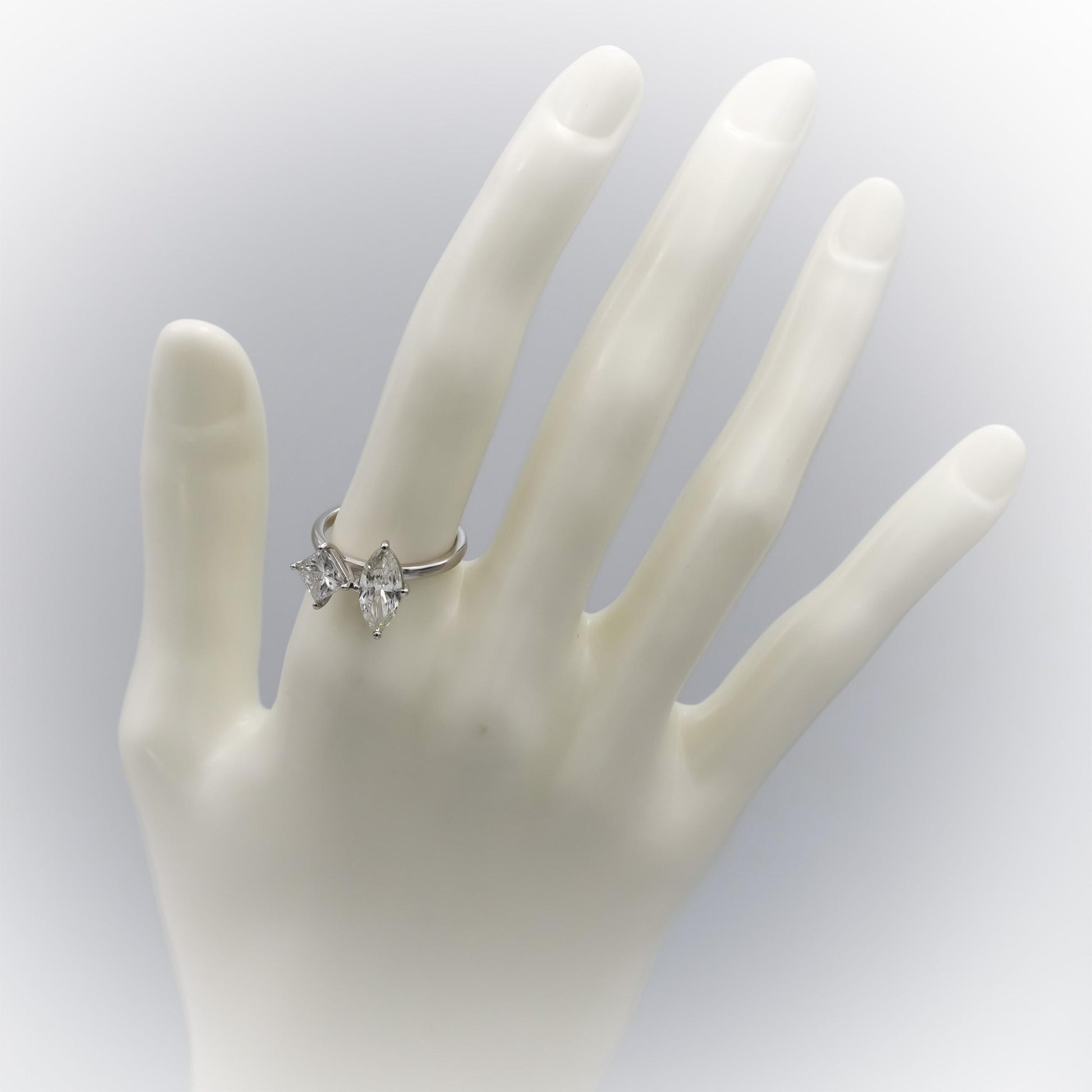 14k White Gold Marquise & Princess Cut Diamond Engagement Ring 2.11CT Size 6.25