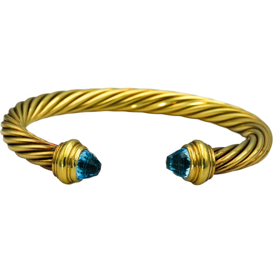 DAVID YURMAN 18k Yellow Gold Blue Topaz Cable Cuff Bracelet