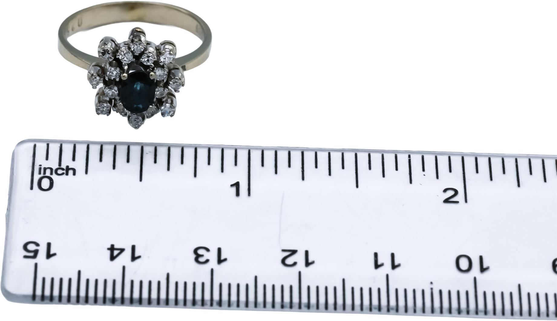 14k White Gold Blue Sapphire & Diamond Cluster Cocktail Ring 0.50CT Size 6.75