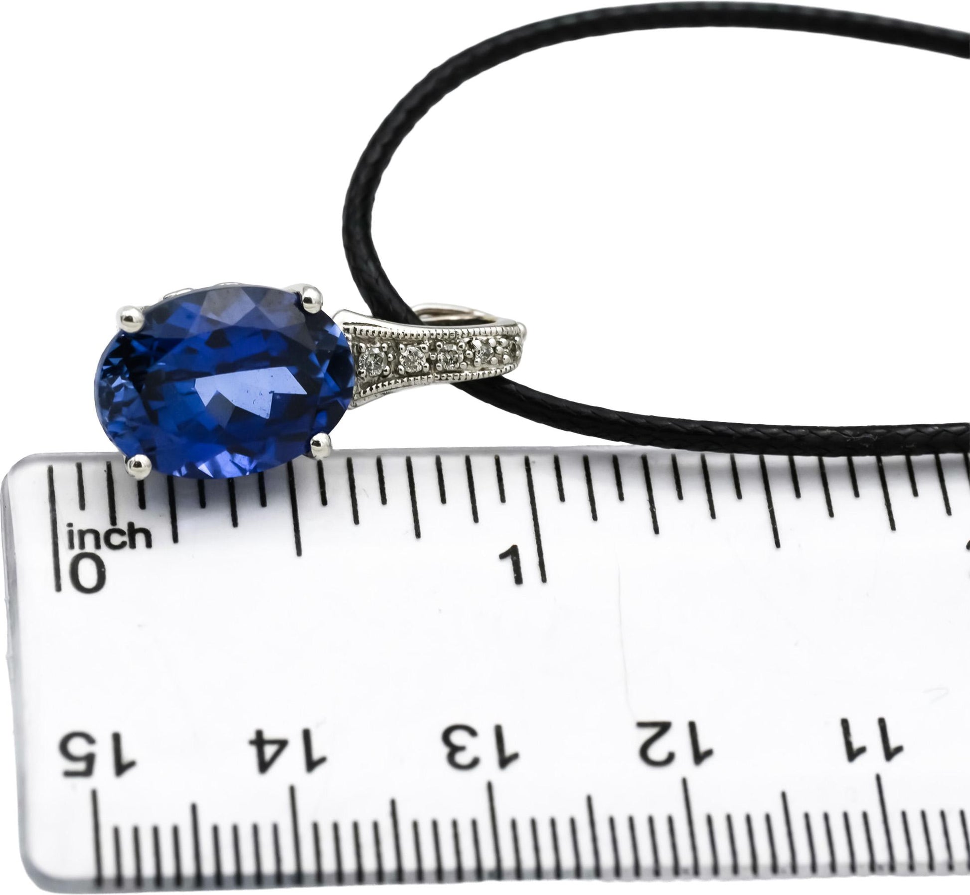 14k White Gold Diamond and Lab Grown Sapphire Pendant Necklace 8.05CTW