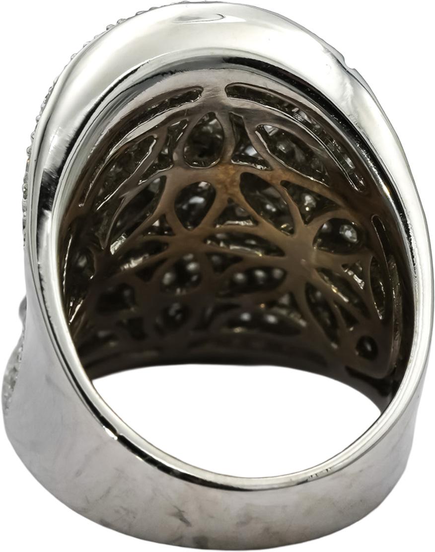 14k White Gold Round & Baguette Cut Cluster Cocktail Statement Ring 3.0CT Size 7