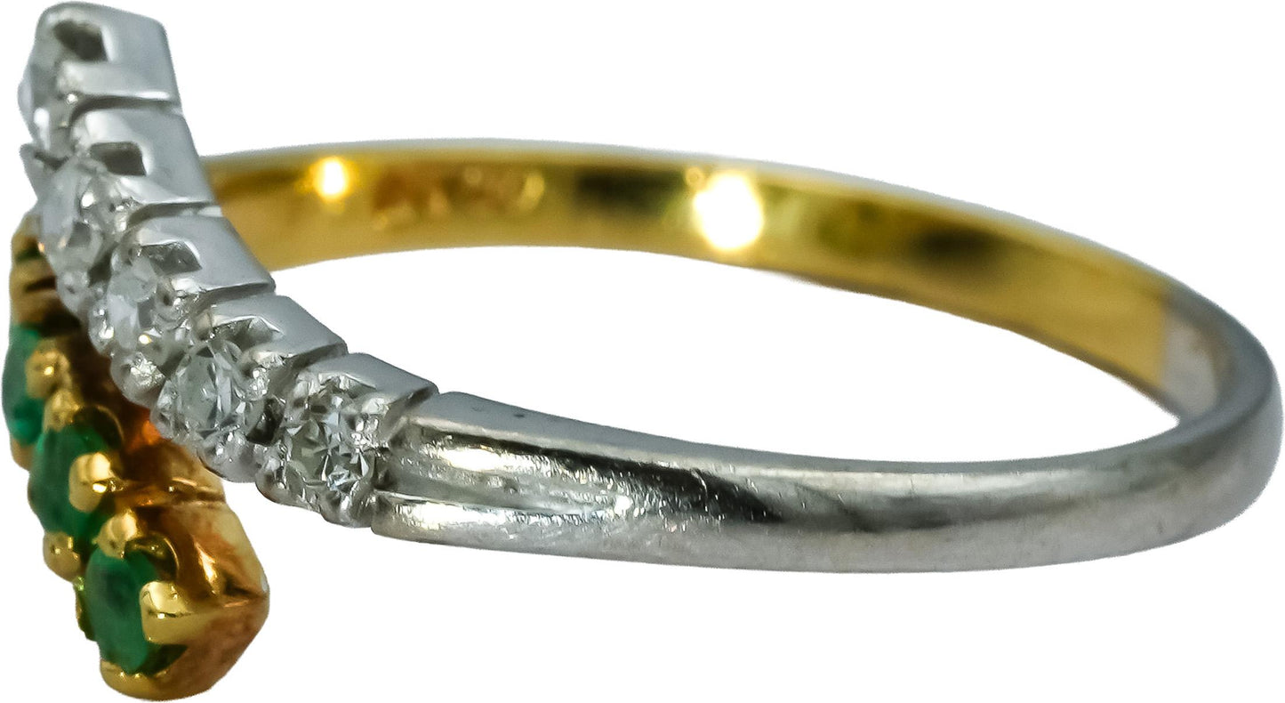 18k White and Yellow Gold VS Diamond & Emerald Bypass Ring 0.30CT Size 8