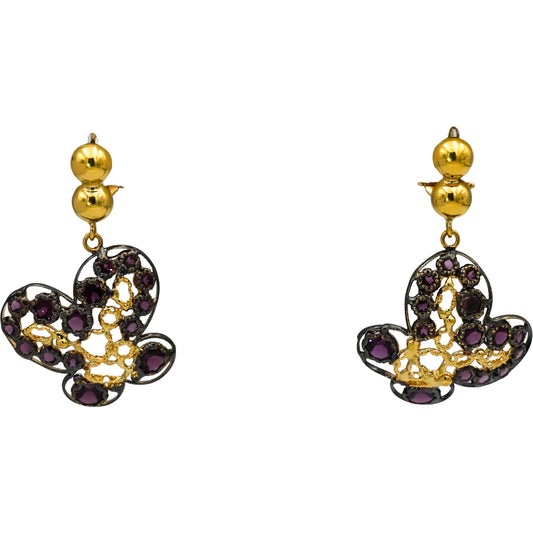 18k Yellow Gold & Rhodium Pink Tourmaline Butterfly Dangle Earrings 2.50CT