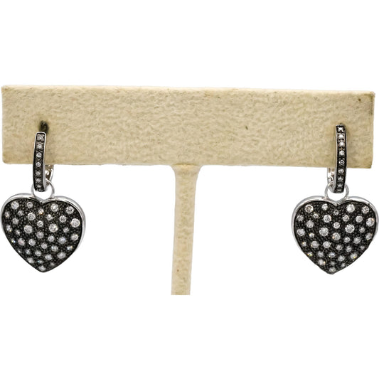 14k White Gold Rhodium Round Diamond Heart Dangle Earrings 0.50CT