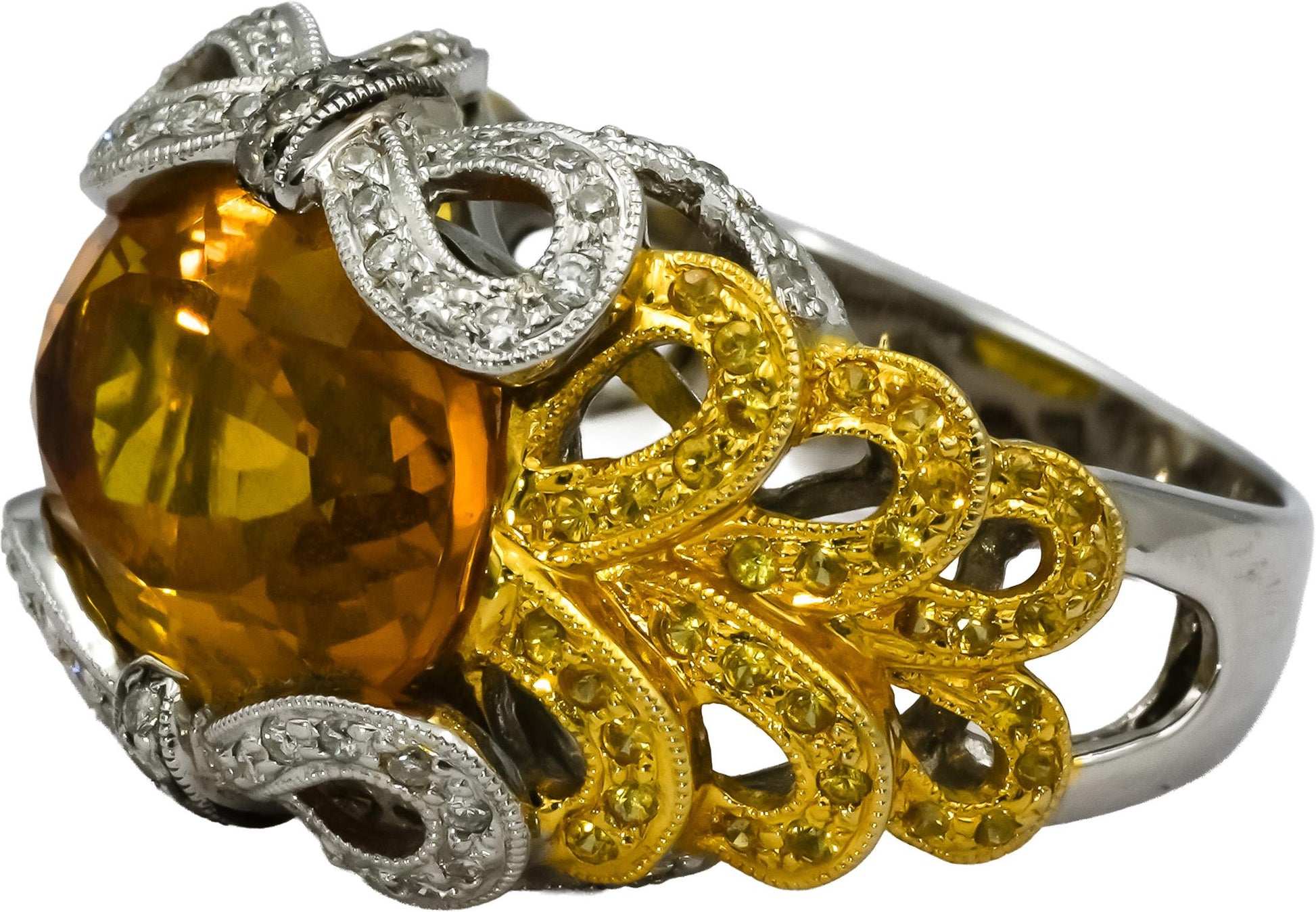 18k White Yellow Gold Citrine Yellow Sapphire Diamond Cocktail Ring 7.85CT Sz 7