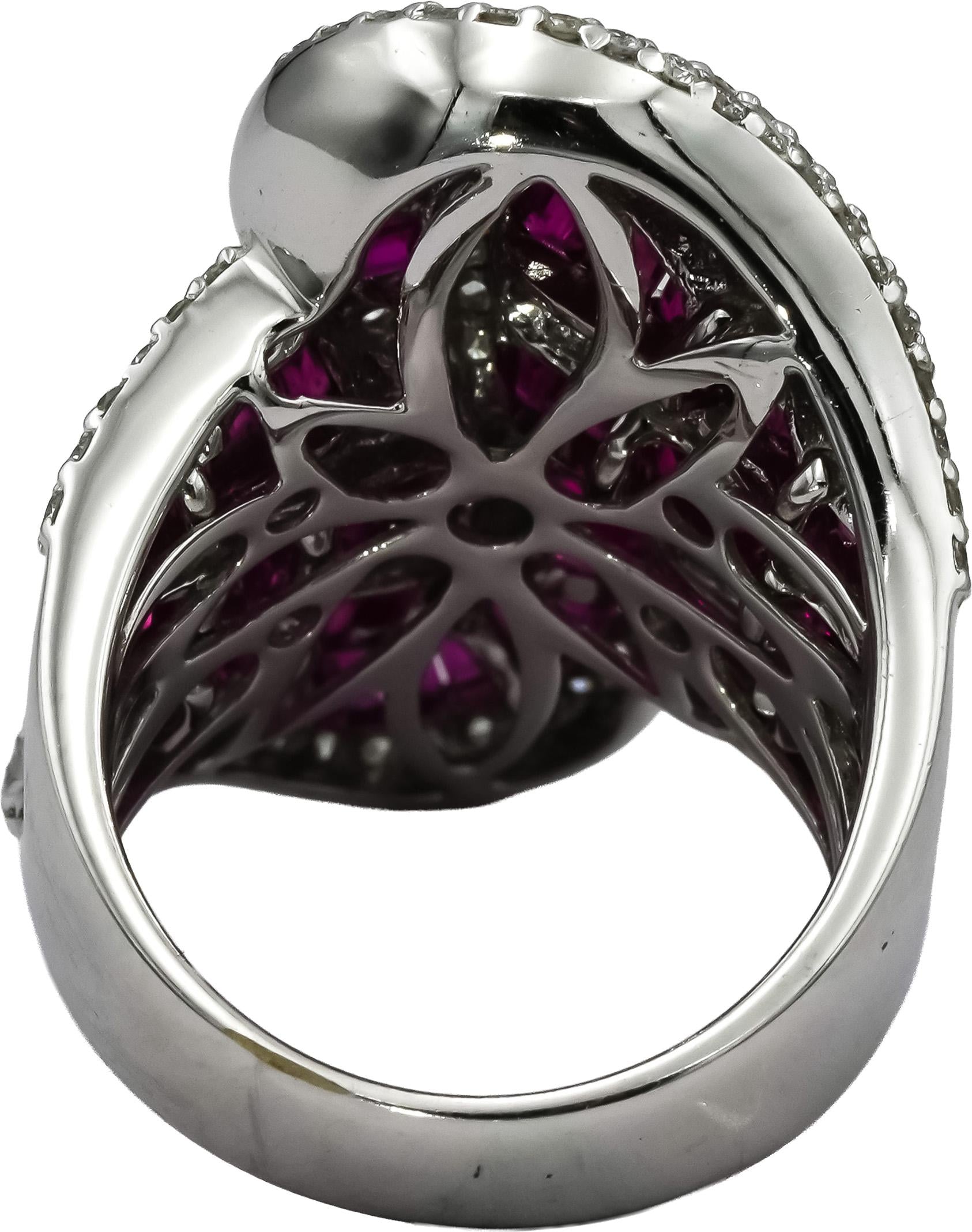 18k White Gold Ruby and Diamond Cocktail Statement Ring 5.0CT Size 7.5
