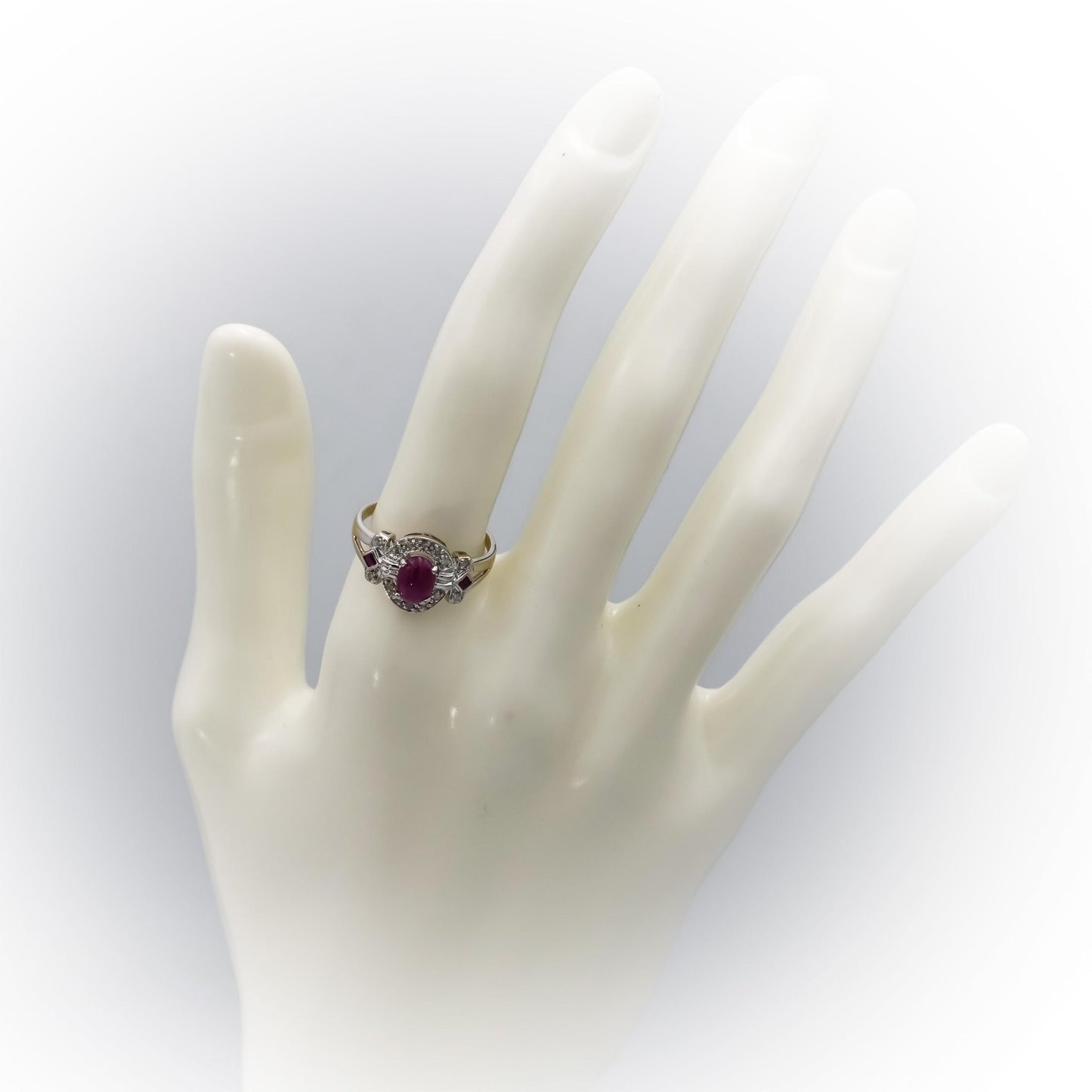 14k White Gold Ruby and Diamond Cocktail Ring 0.60CT Size 7.5