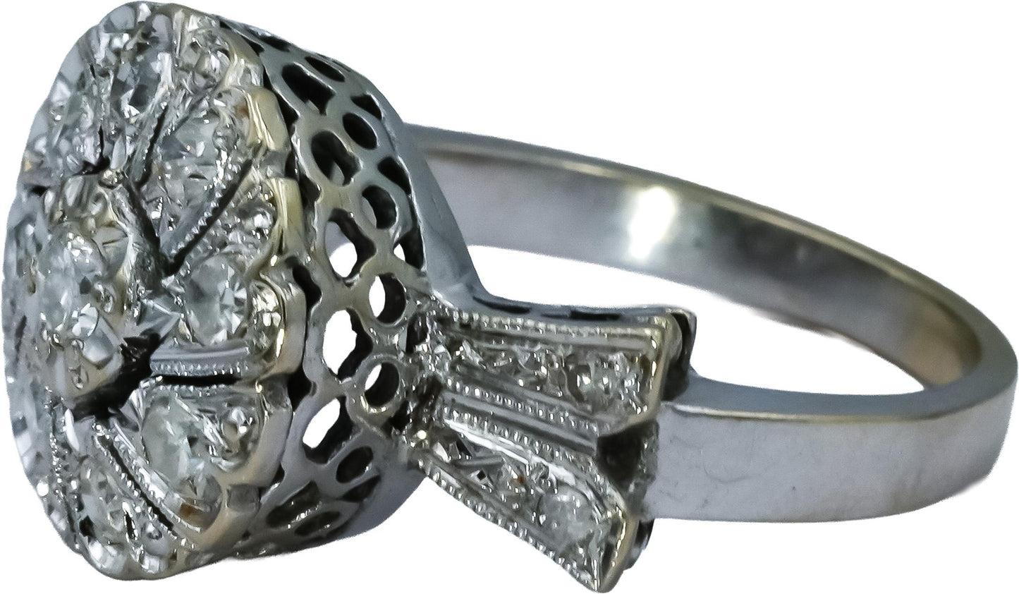 Antique Vintage Retro 18k White Gold Diamond Ring 0.75CT Size 7.25