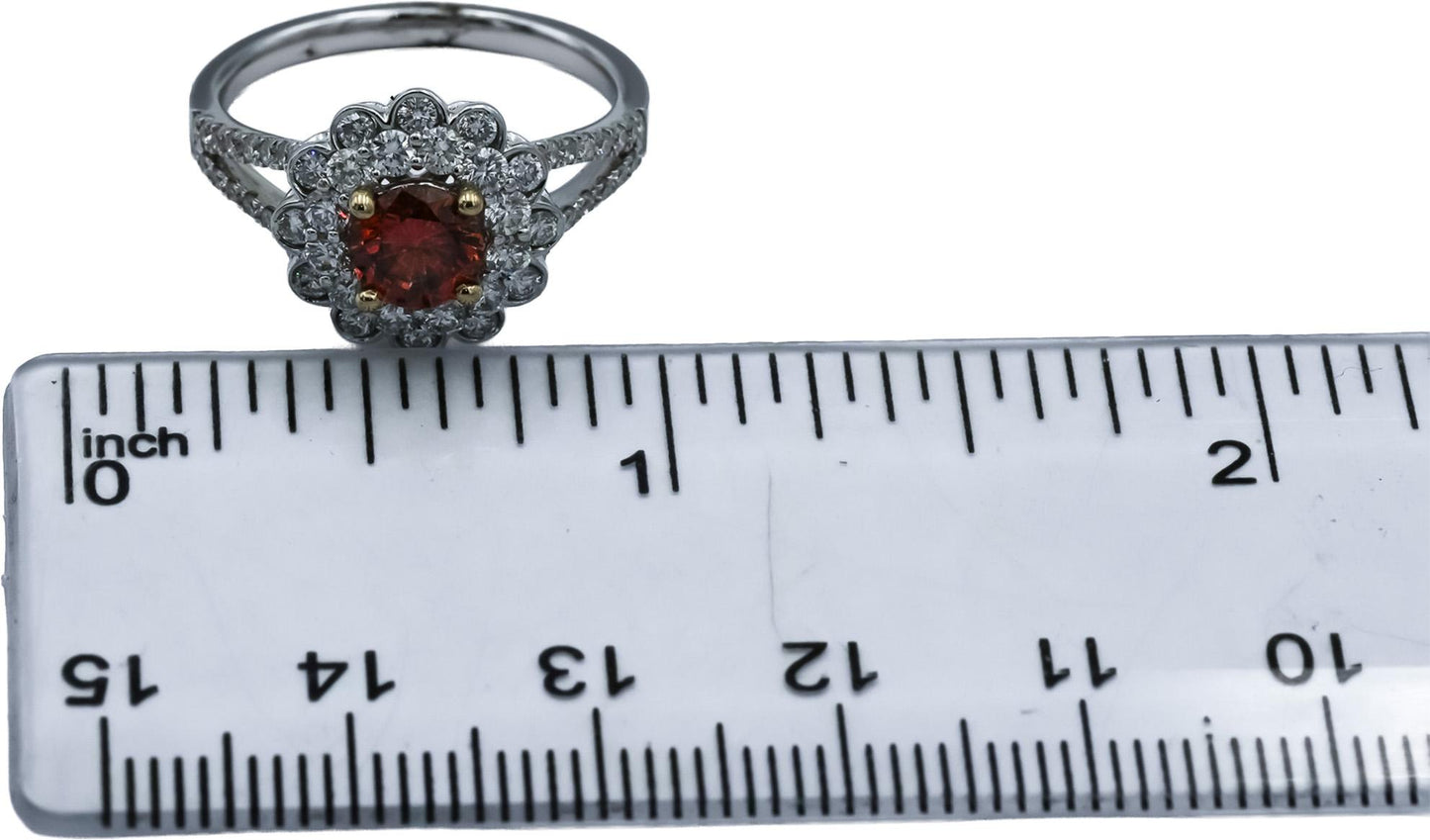 18k White Gold Orange and White Diamond Flower Cocktail Ring 1.75CT Size 6.75