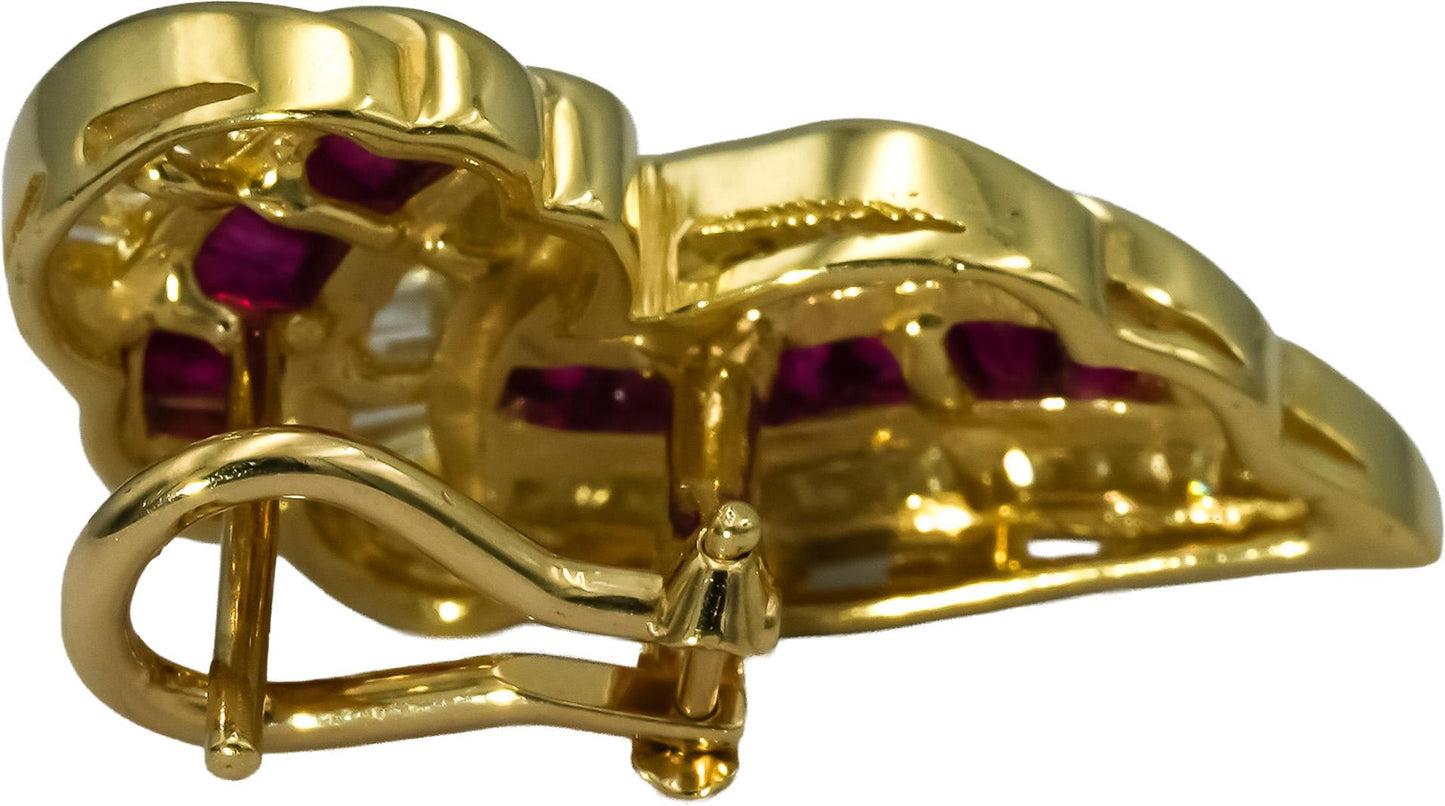 14k Yellow Gold Baguette Channel Set VS Diamond and Ruby Earrings 2.50CT