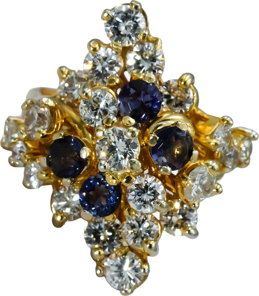 14k Yellow Gold Round Diamond and Sapphire Cluster Cocktail Ring 2.80CT Size 9