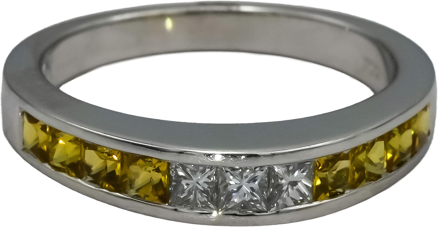 18k White Gold VS Diamond and Yellow Sapphire Band Ring 1.0CT Size 7