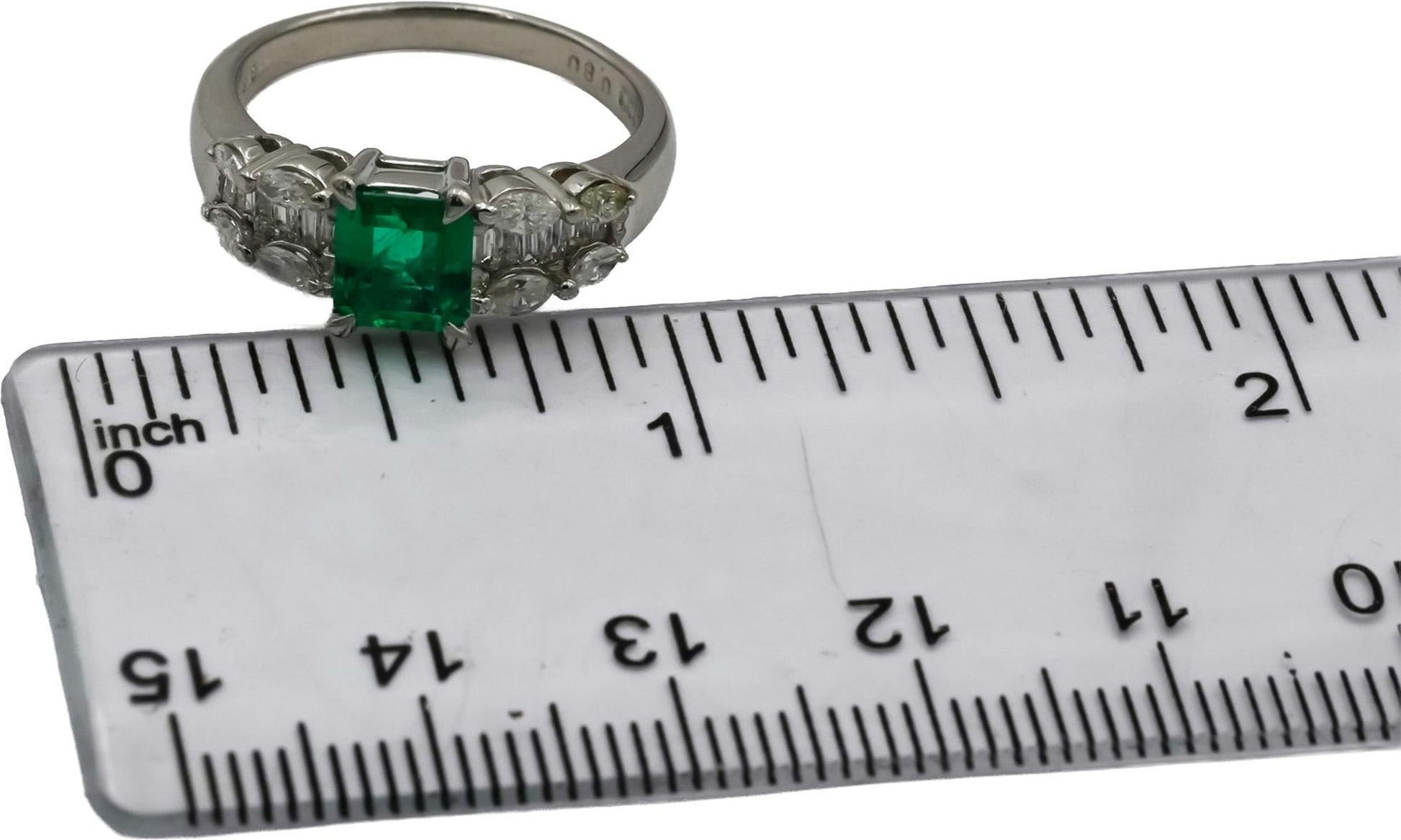 Platinum Baguette Marquise Diamond and Oval Emerald Cocktail Ring 1.30CT Sz 6.5