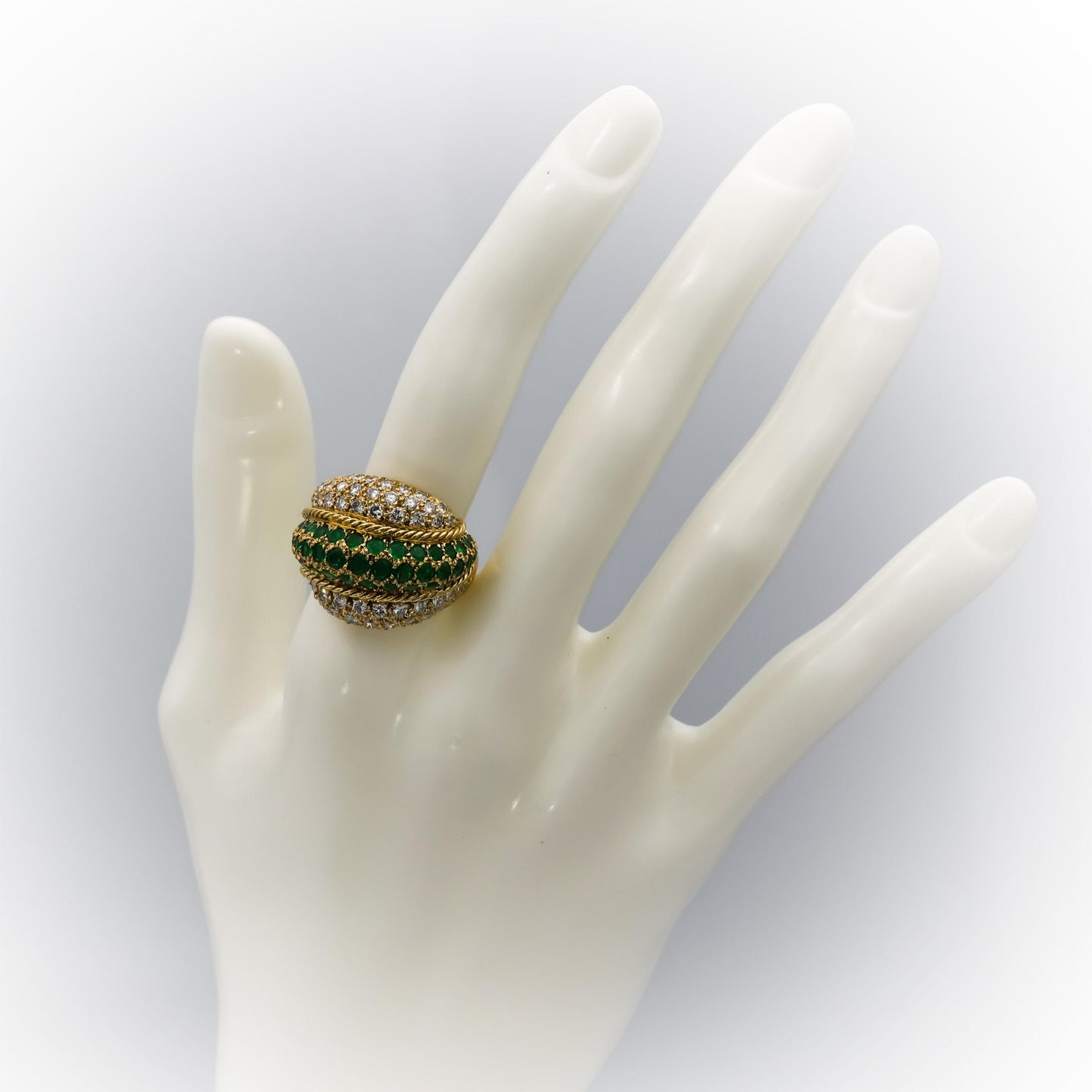 18k Yellow Gold VS Round Pave Diamond & Emerald Cocktail Ring 3.50CT Size 7