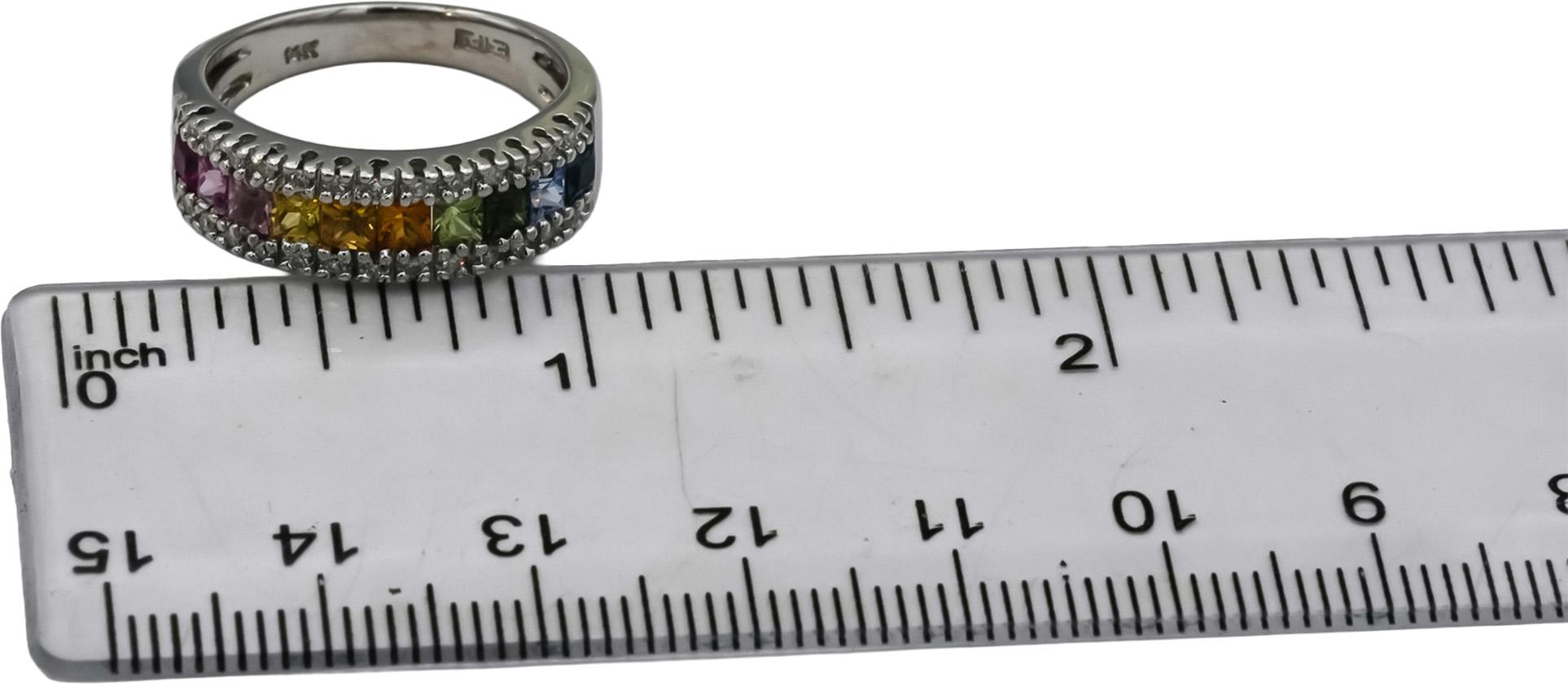 EFFY 14k White Gold Diamond and Multi Color Sapphire Band Ring 1.10CT Size 7