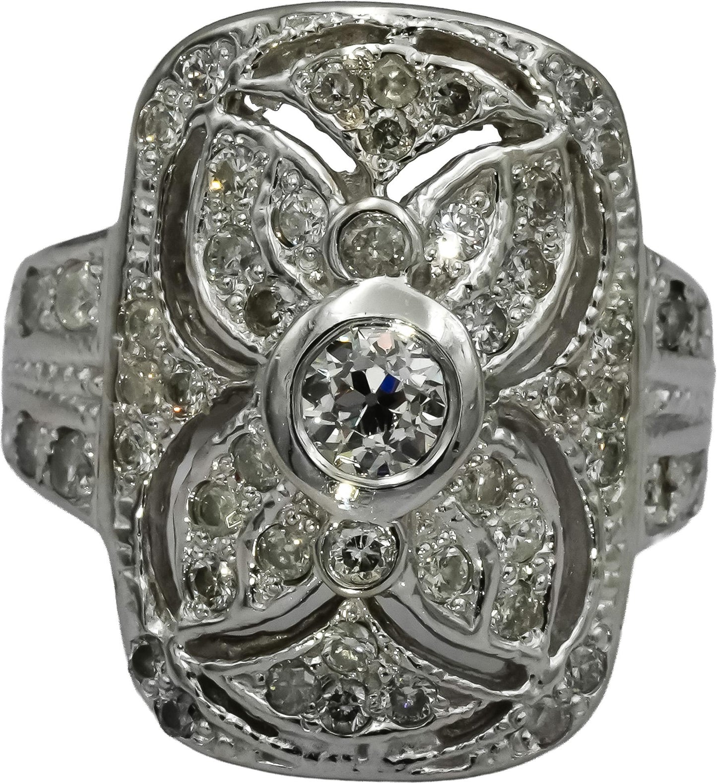 Vintage 14k White Gold Old Euro and Single Cut Diamond Ring 1.0CT Size 7