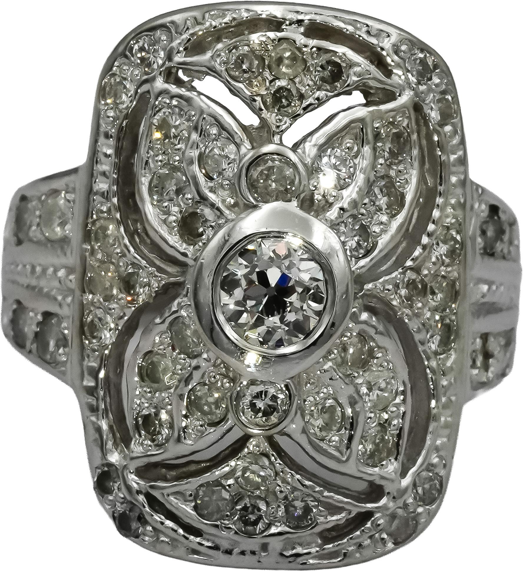 Vintage 14k White Gold Old Euro and Single Cut Diamond Ring 1.0CT Size 7