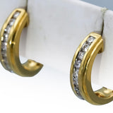 14k Yellow Gold Round Channel Set Diamond Hoop Huggie Earrings 1.0CT