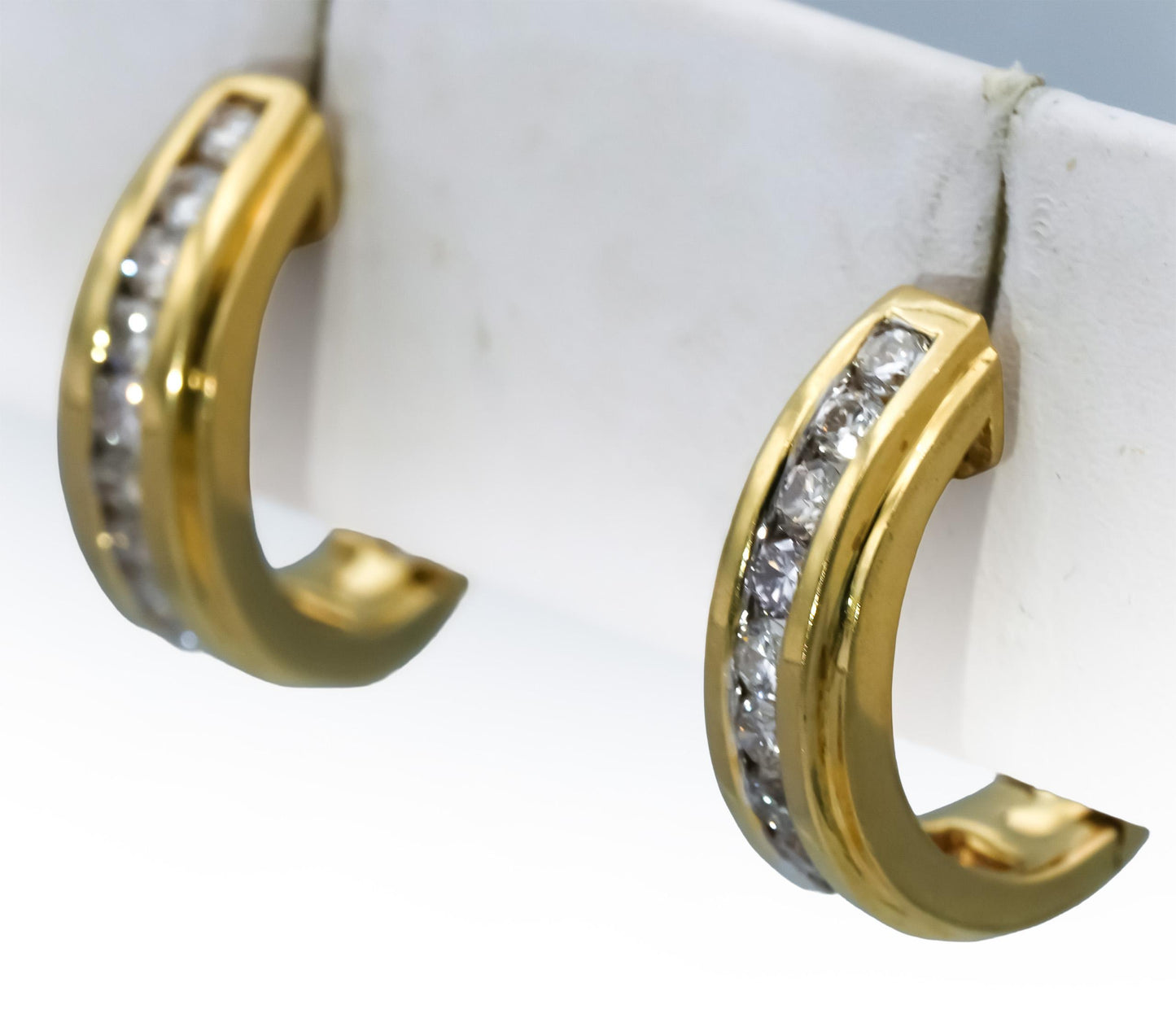14k Yellow Gold Round Channel Set Diamond Hoop Huggie Earrings 1.0CT