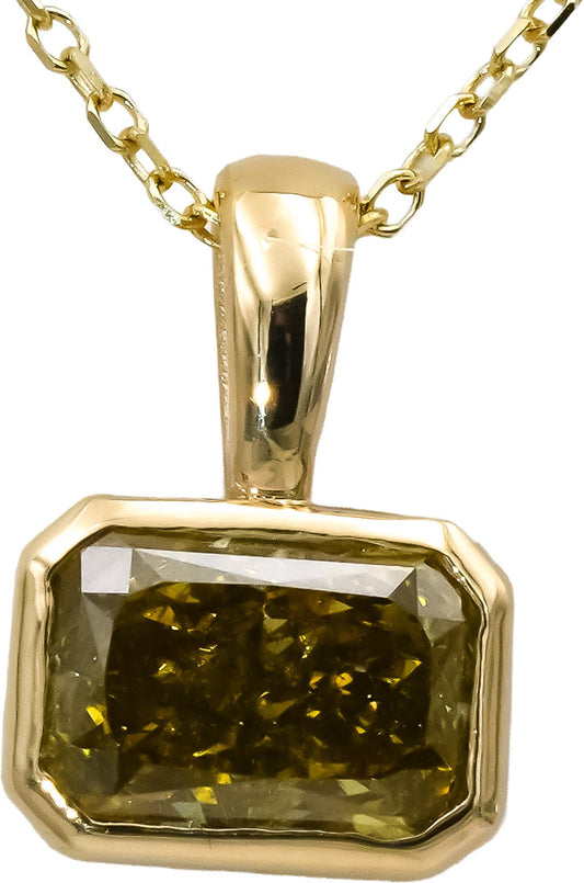 GIA 14k Yellow Gold I1/Fancy Yellow Radiant Cut Diamond Necklace 1.01CT