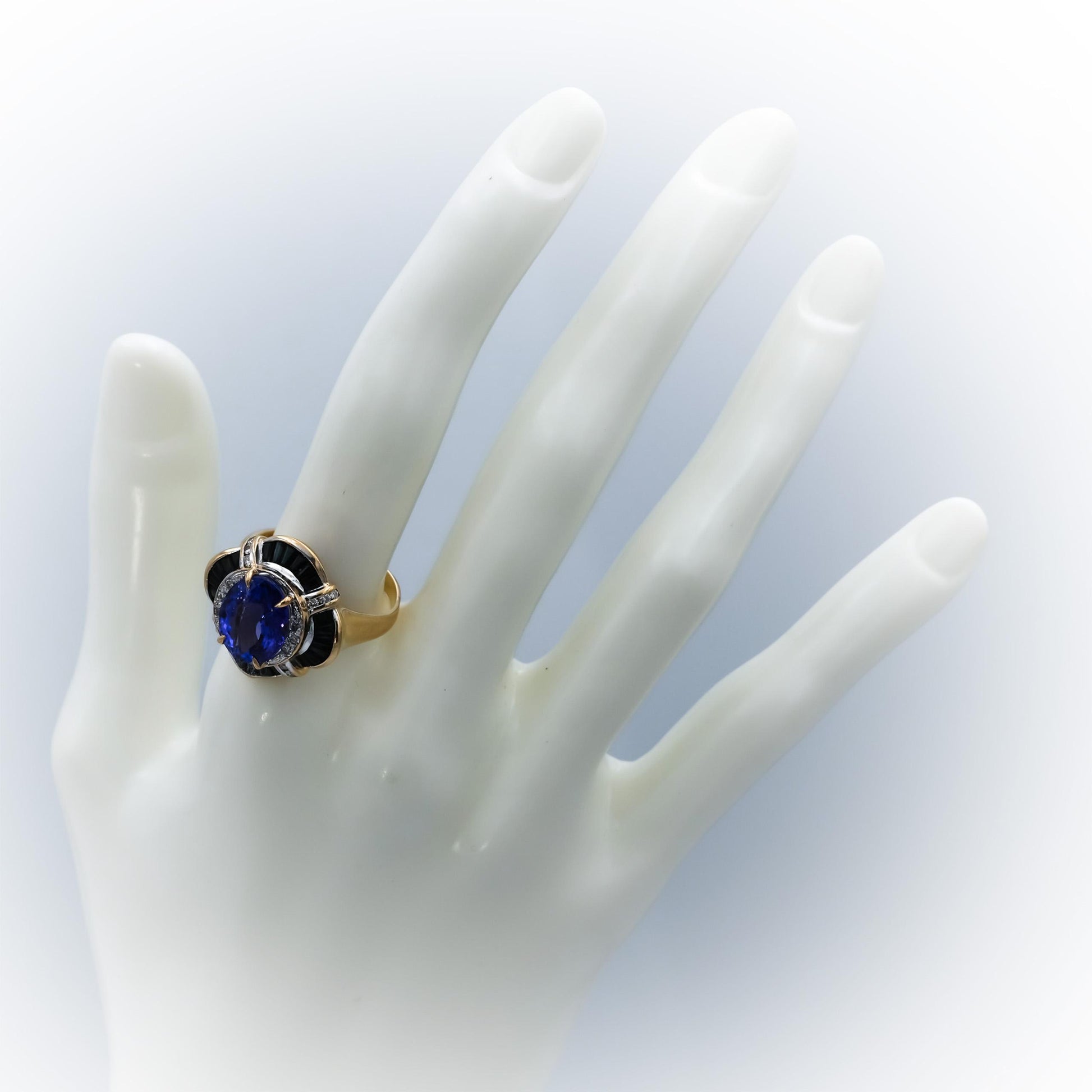 14k Yellow Gold Diamond Tanzanite Sapphire Cocktail Ring 5.76CT Size 9