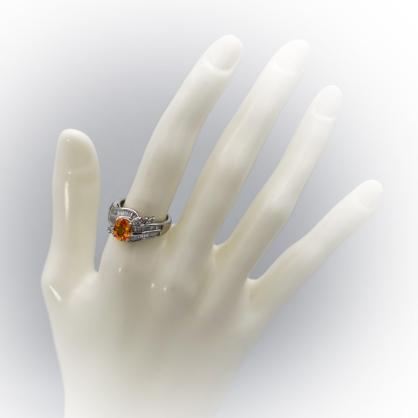 Platinum Diamond and Orange Sapphire Cocktail Ring 2.26CT Size 6.5