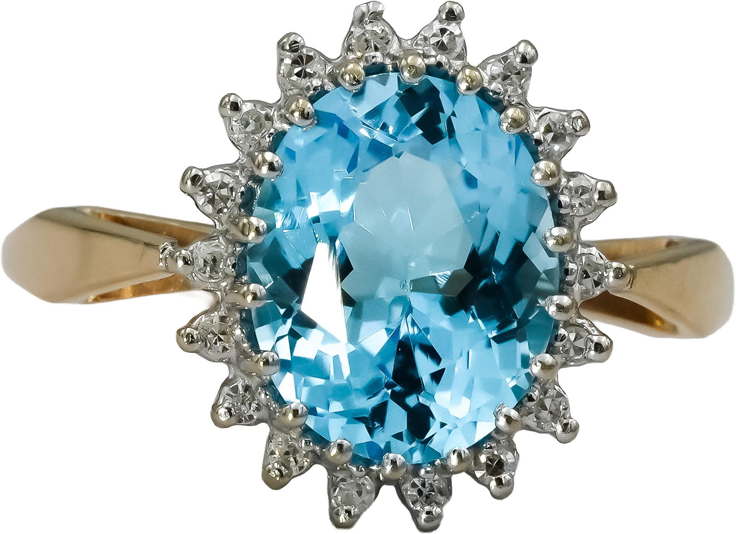 14k Yellow Gold Diamond and Blue Topaz Halo Ring 3.10CT Size 7.25
