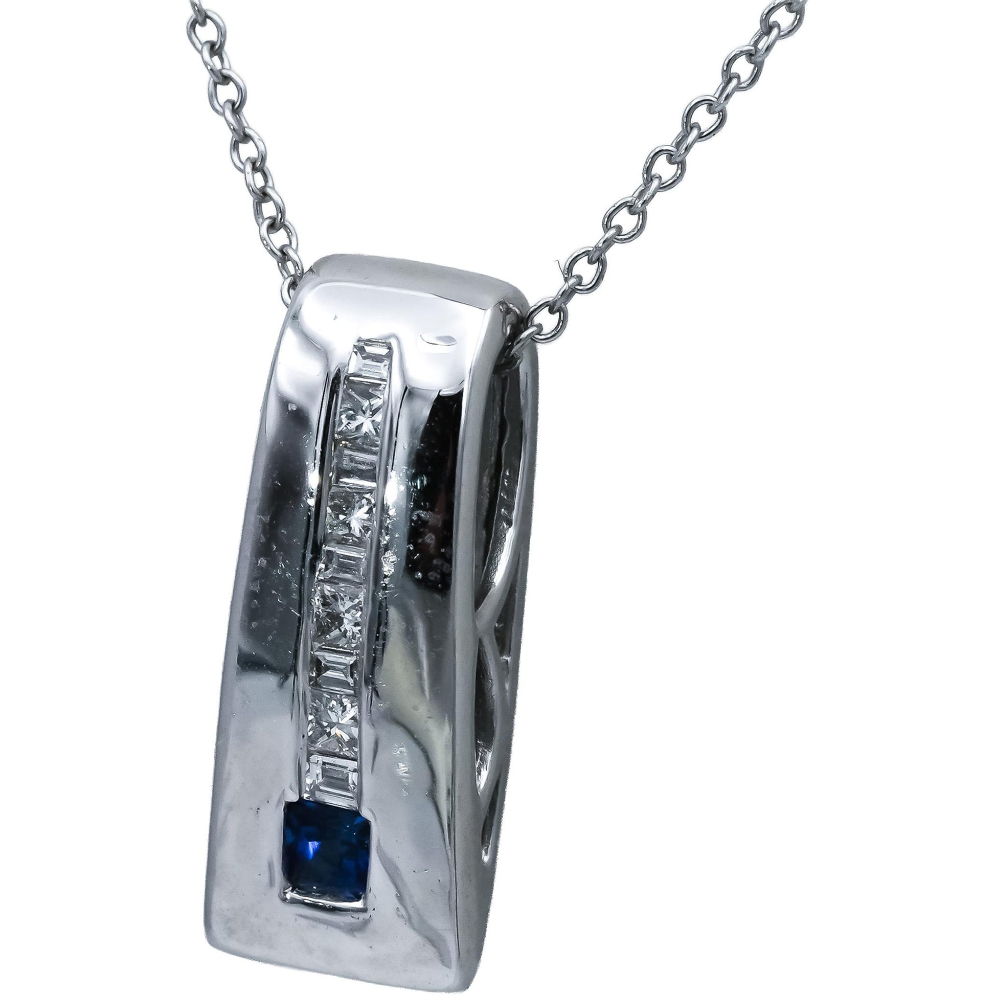 Designer 9k White Gold Diamond and Sapphire Pendant Necklace 0.35CT
