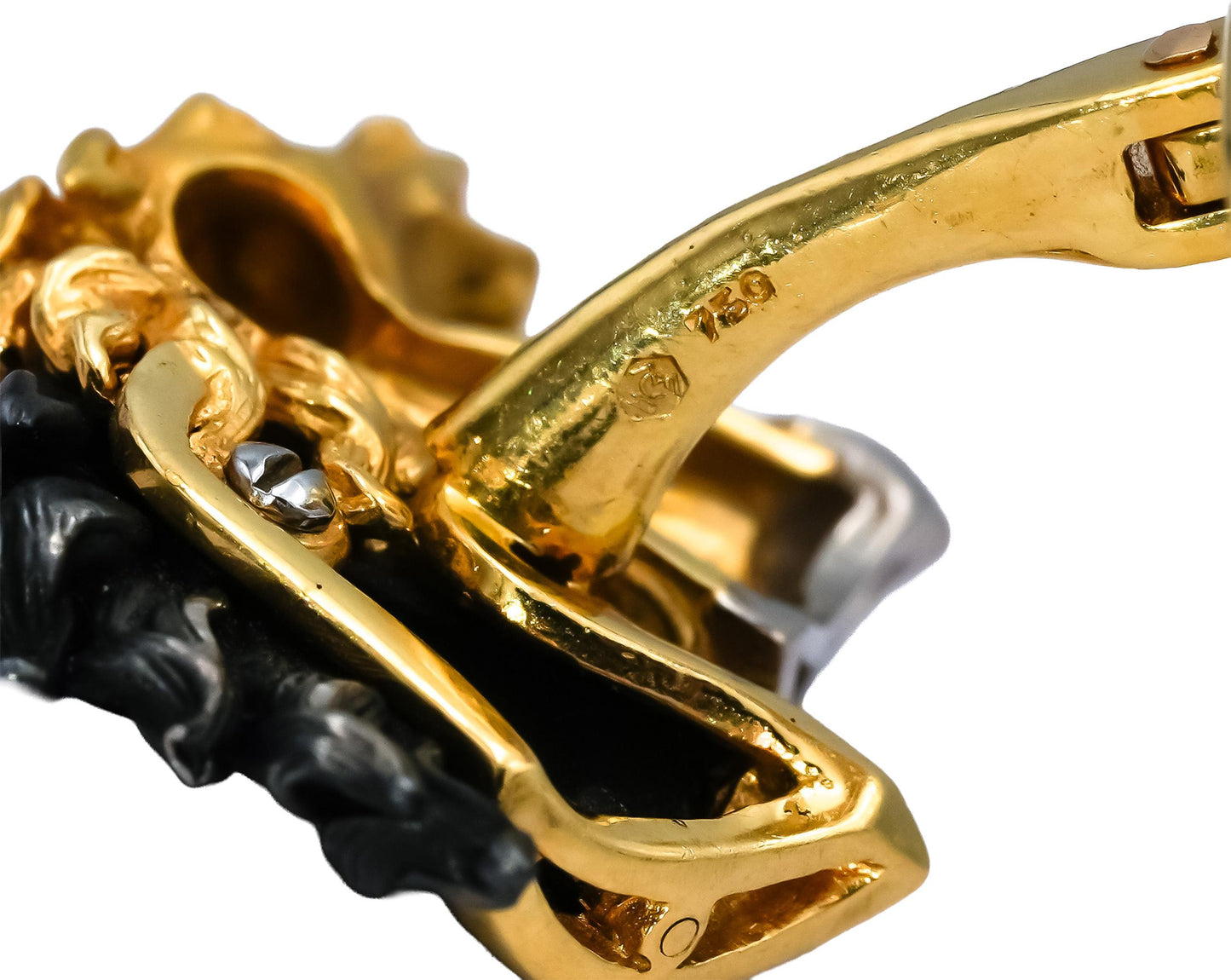 CARRERA Y CARRERA 18k Yellow White Blackened Gold Double Horse Head Cufflinks