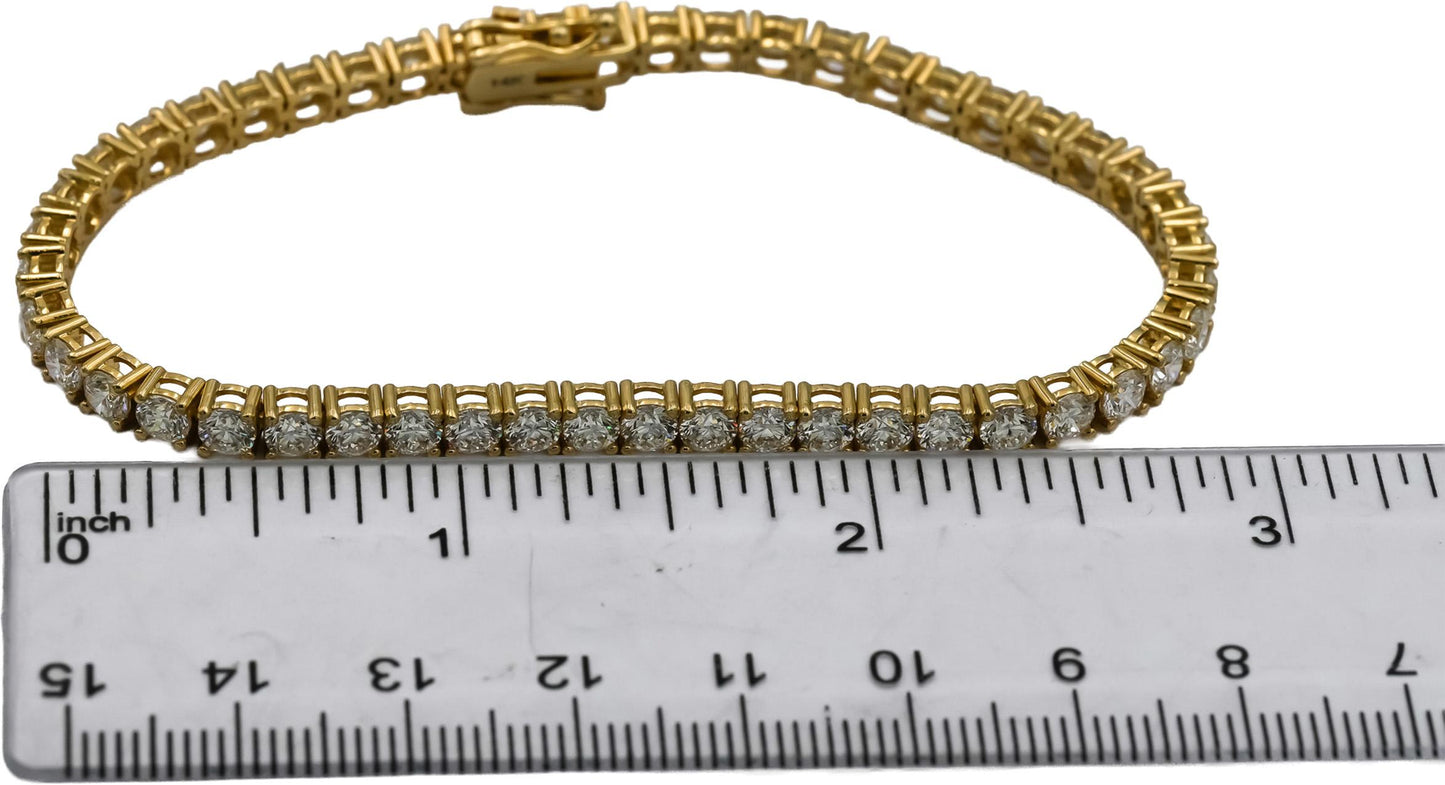 14k Yellow Gold VS Round Diamond Tennis Bracelet 9.08CT