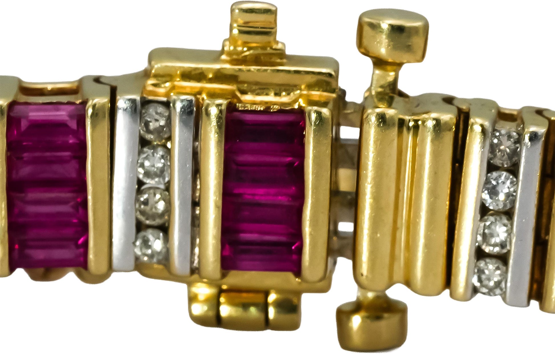 14k Yellow and White Gold Diamond and Ruby Line Bracelet 4.0CT