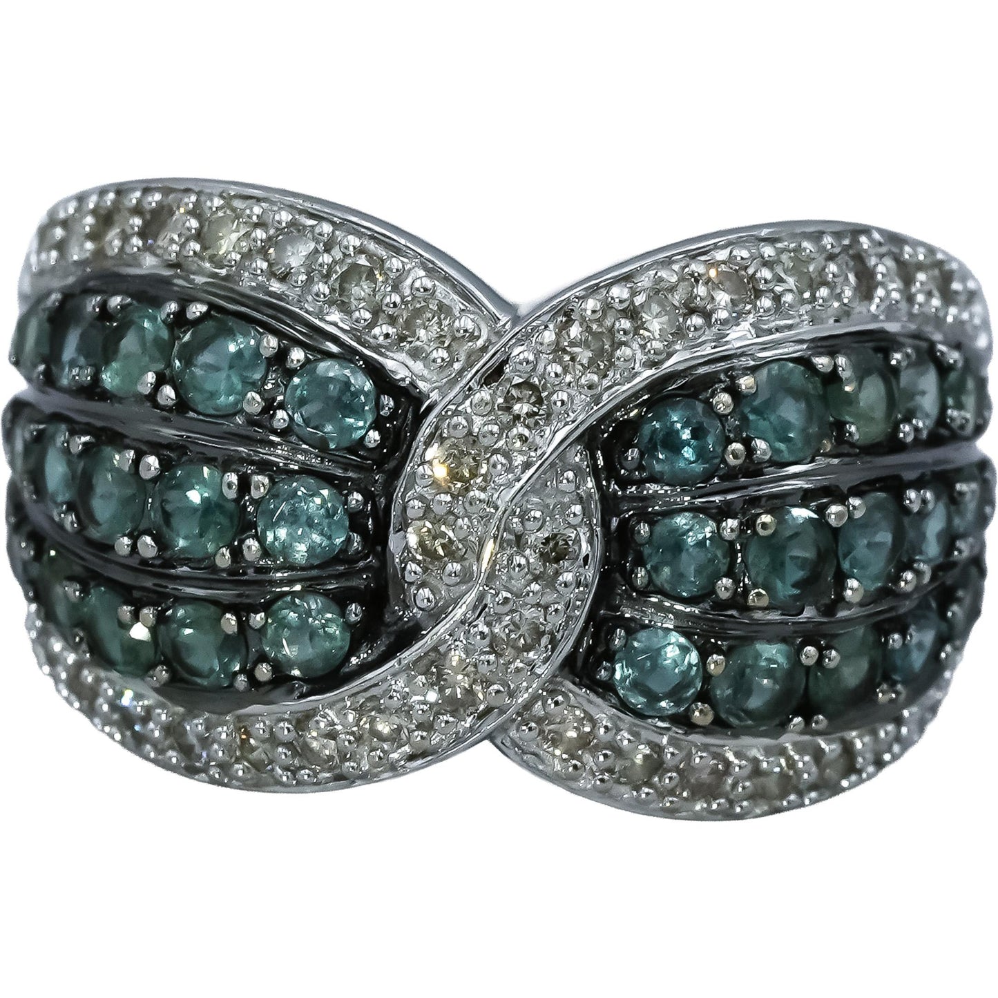LE VIAN 14k White Gold Diamond and Green Topaz Cluster Ring 1.0CT Size 6