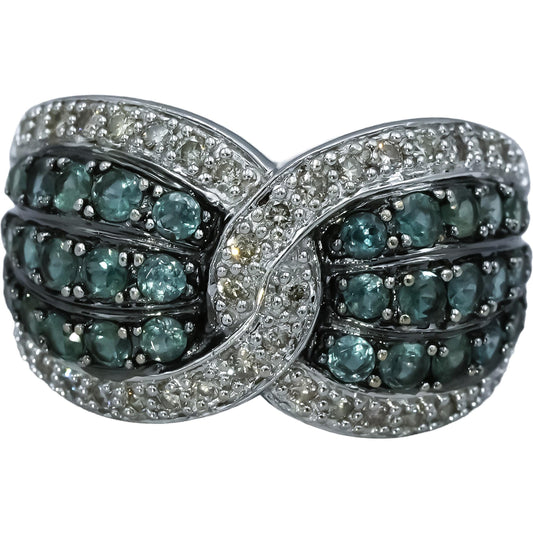 LE VIAN 14k White Gold Diamond and Green Topaz Cluster Ring 1.0CT Size 6