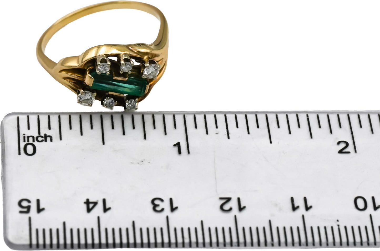 14k Yellow Gold VS Diamond and Green Tourmaline Cocktail Ring 0.15CT Size 9