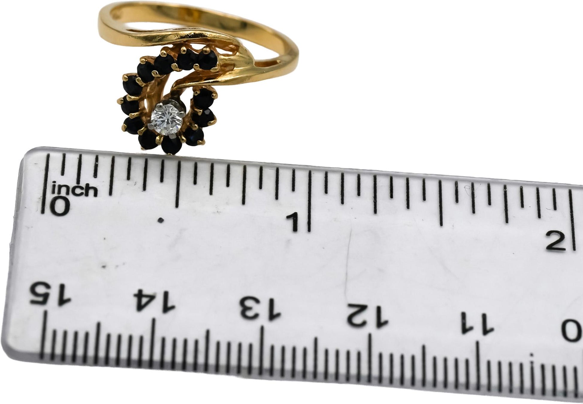 14k Yellow Gold Diamond and Sapphire Cocktail Ring 0.36CT Size 6.25