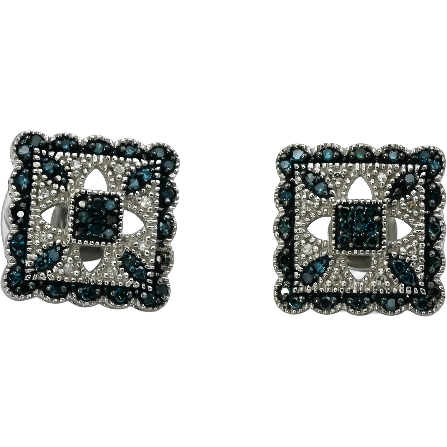 14k White Gold White and Blue Diamond Stud Earrings 0.50CT
