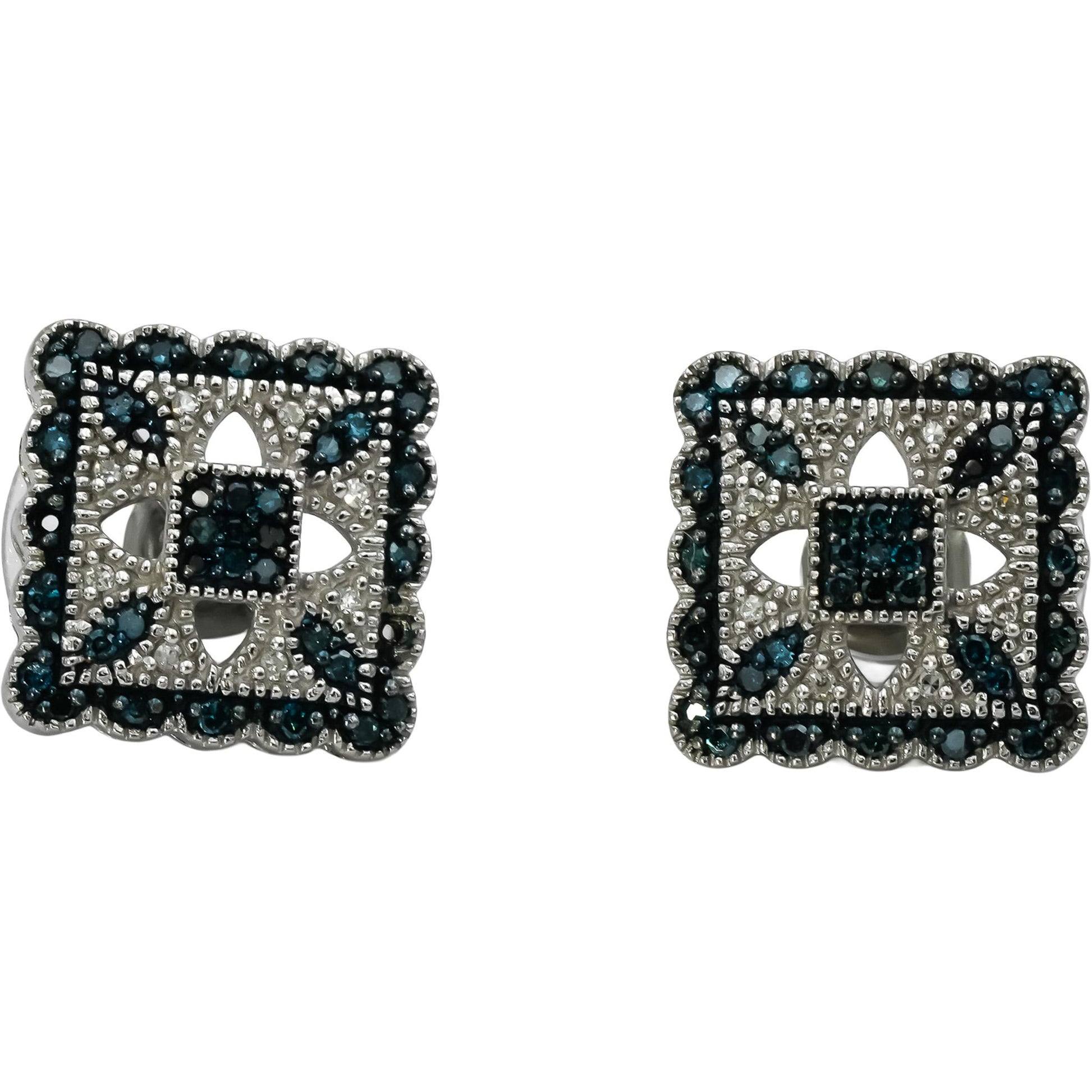 14k White Gold White and Blue Diamond Stud Earrings 0.50CT