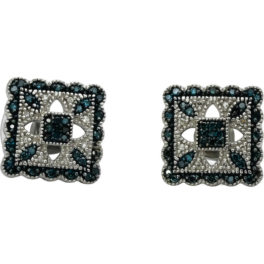 14k White Gold White and Blue Diamond Stud Earrings 0.50CT