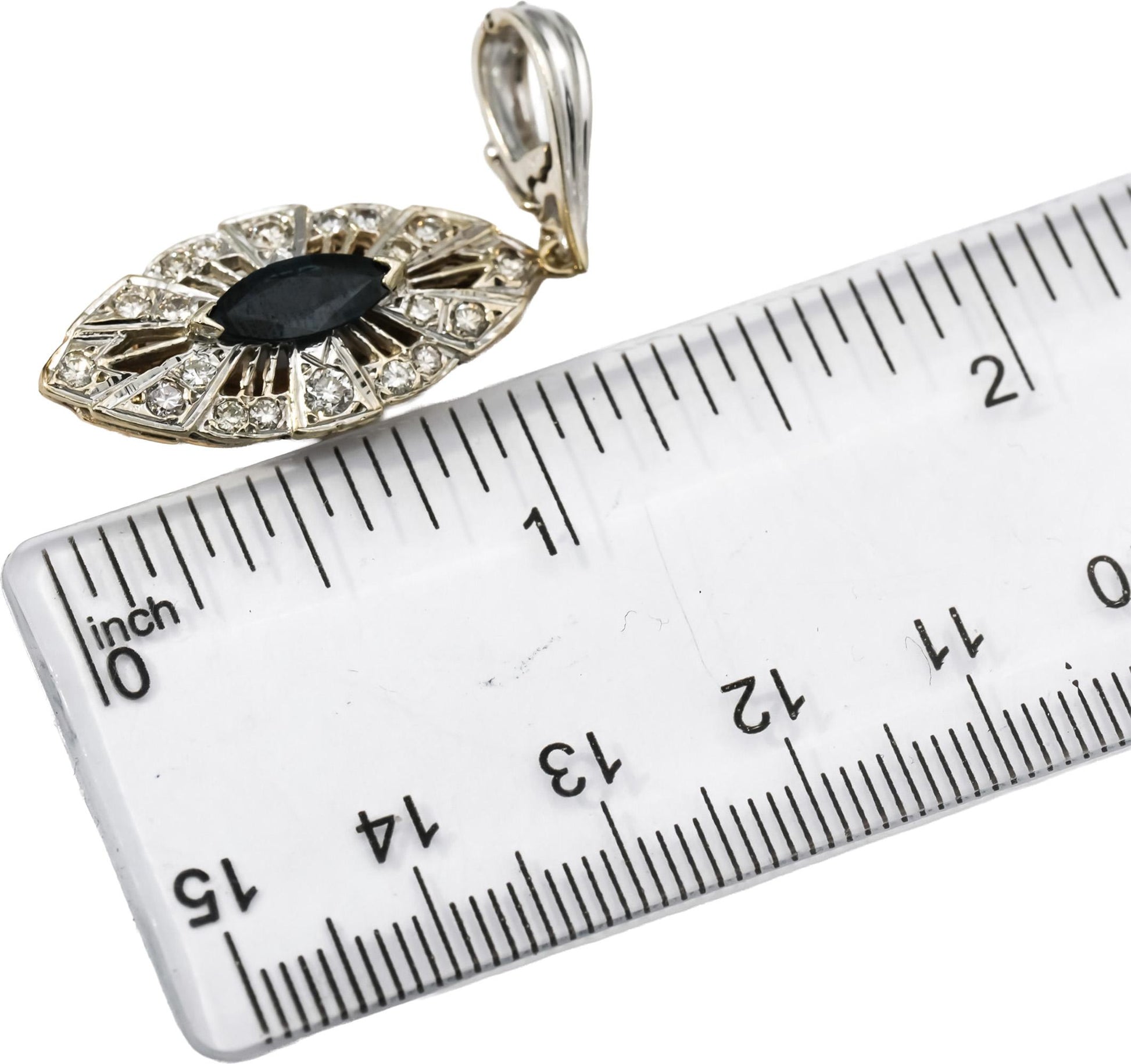 14k White and Yellow Gold Diamond and Sapphire Pendant 1.80CT