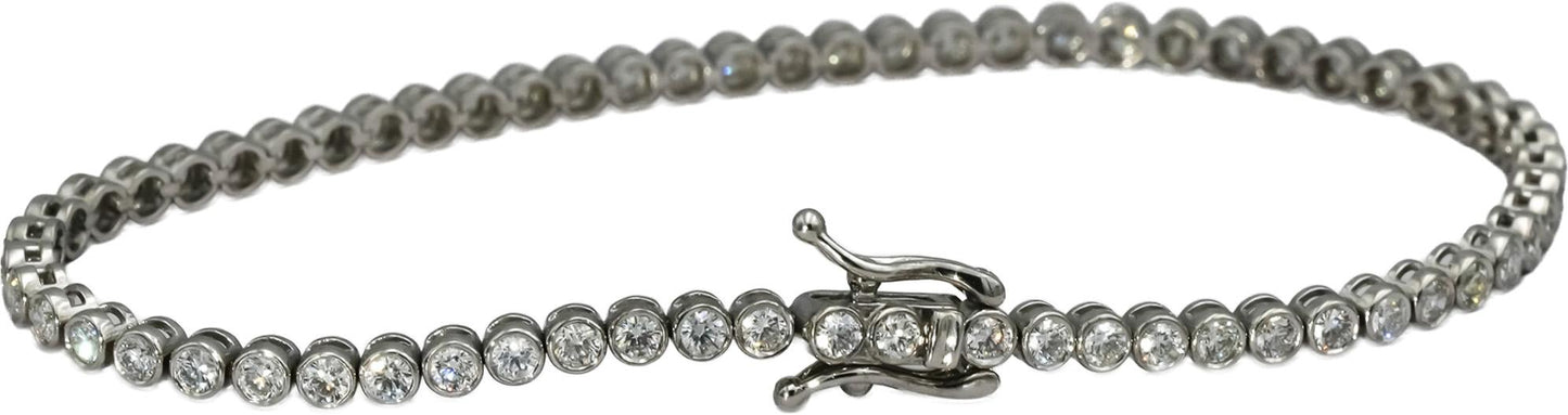 14k White Gold VS Round Bezel Set Diamond Tennis Bracelet 2.35CT