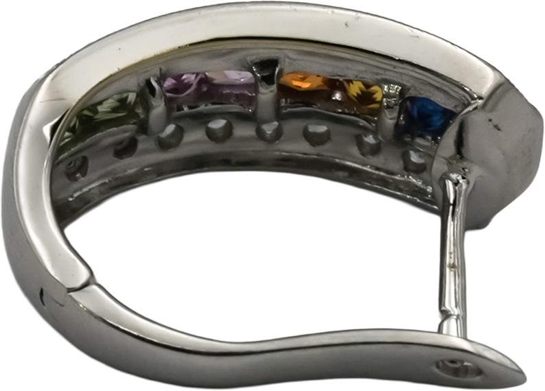 14k White Gold Rainbow Sapphire Earrings 0.60CT w/ Diamond Accents