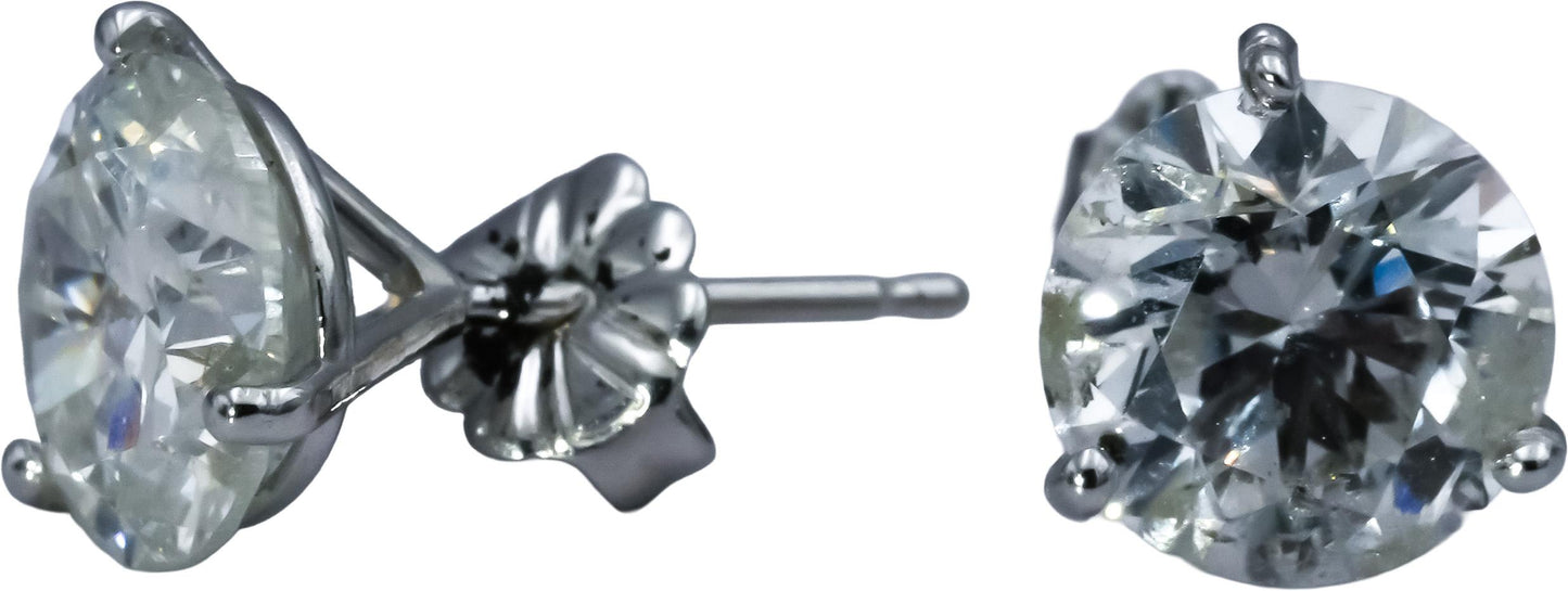 14k White Gold Round Diamond Martini Setting Stud Earrings 4.26CT