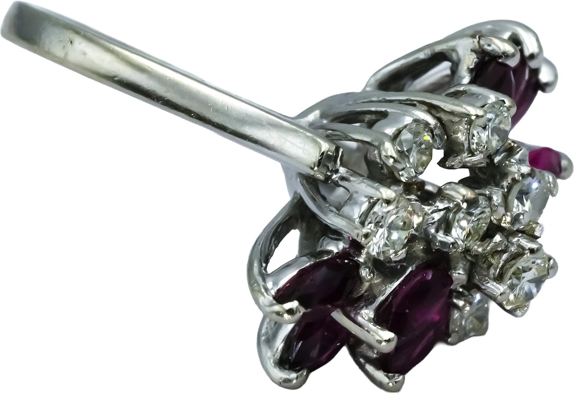 Vintage 14k White Gold Round Diamond & Marquise Ruby Cocktail Ring 1.75CT Size 7
