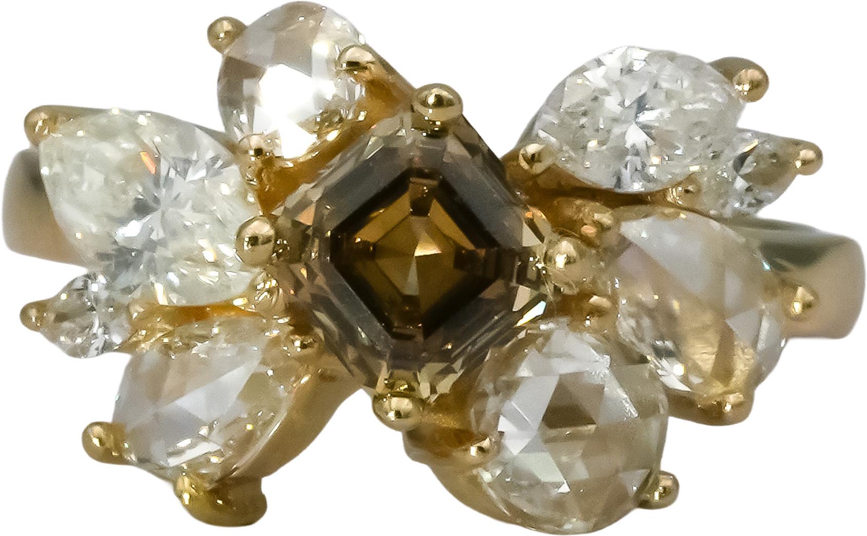 14k Yellow Gold VS Mixed Cuts Diamond Cocktail Ring 2.68CT Size 6.5