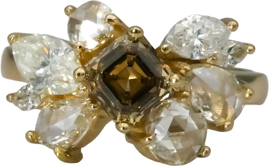 14k Yellow Gold VS Mixed Cuts Diamond Cocktail Ring 2.68CT Size 6.5