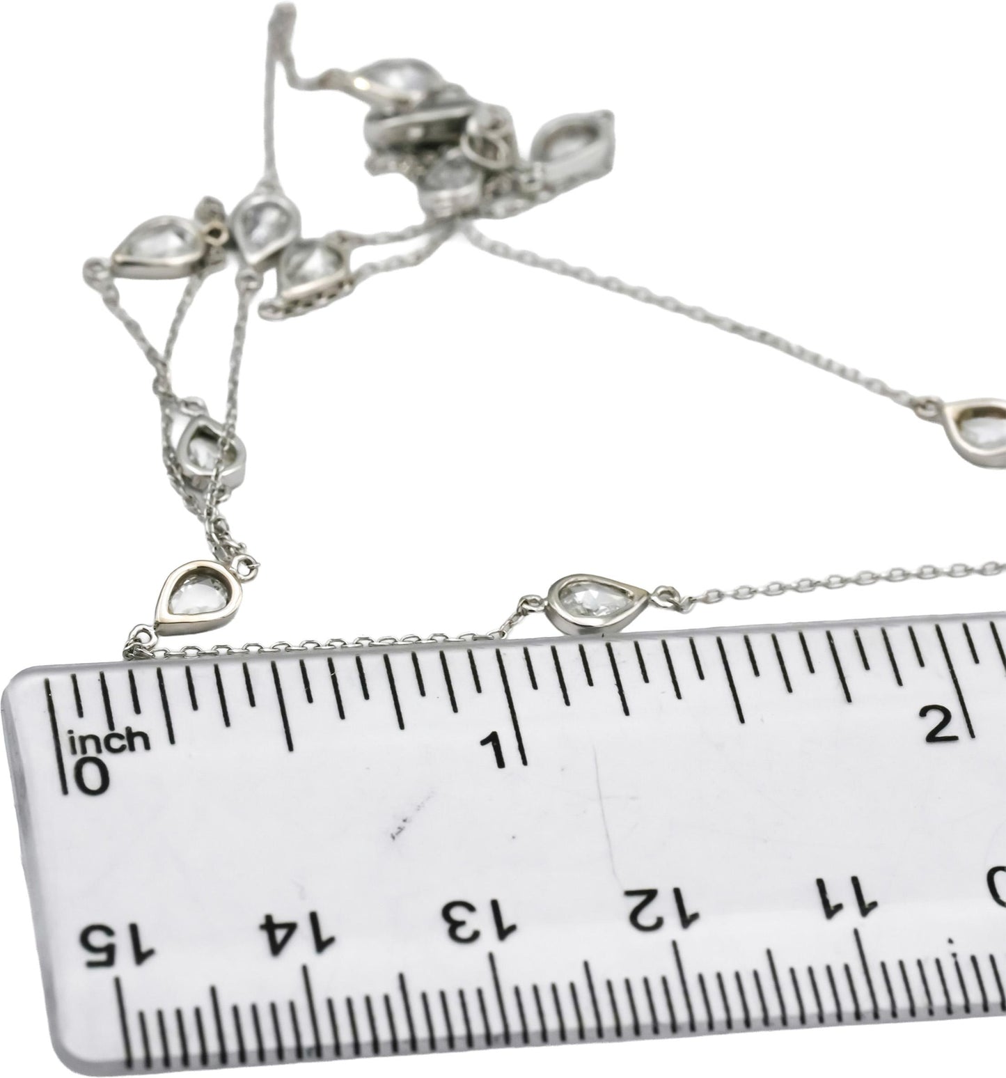 14k White Gold VS Rose Cut Pear Shape Diamond By The Yard Chain Necklace 0.89CT