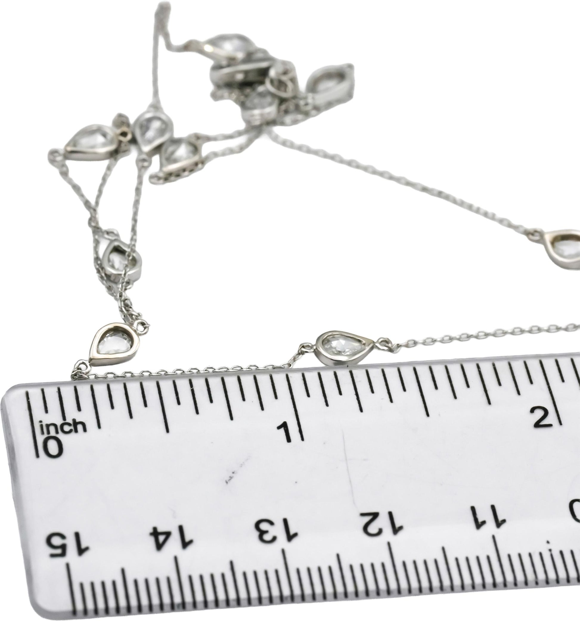 14k White Gold VS Rose Cut Pear Shape Diamond By The Yard Chain Necklace 0.89CT