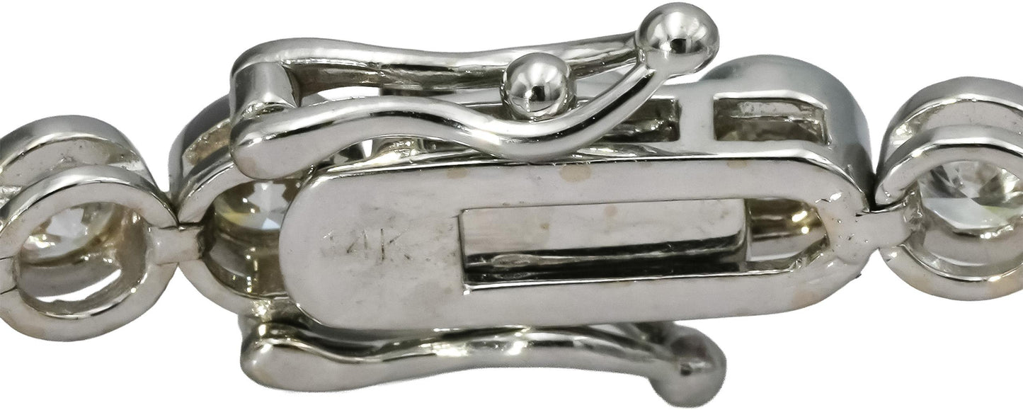 14k White Gold VS Round Bezel Set Diamond Tennis Bracelet 6.08CT