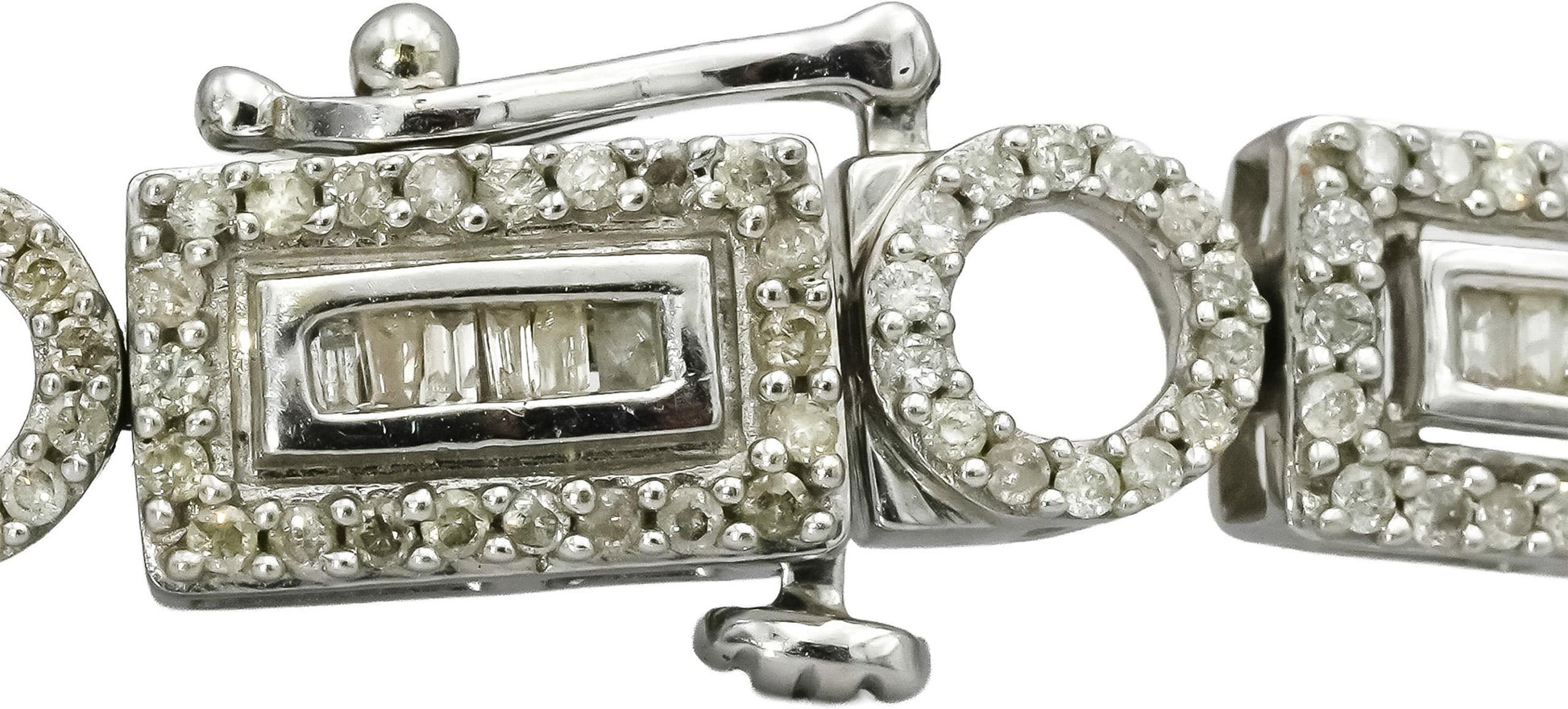 14k White Gold Baguette and Round Diamond Fancy Link Bracelet 2.0CT
