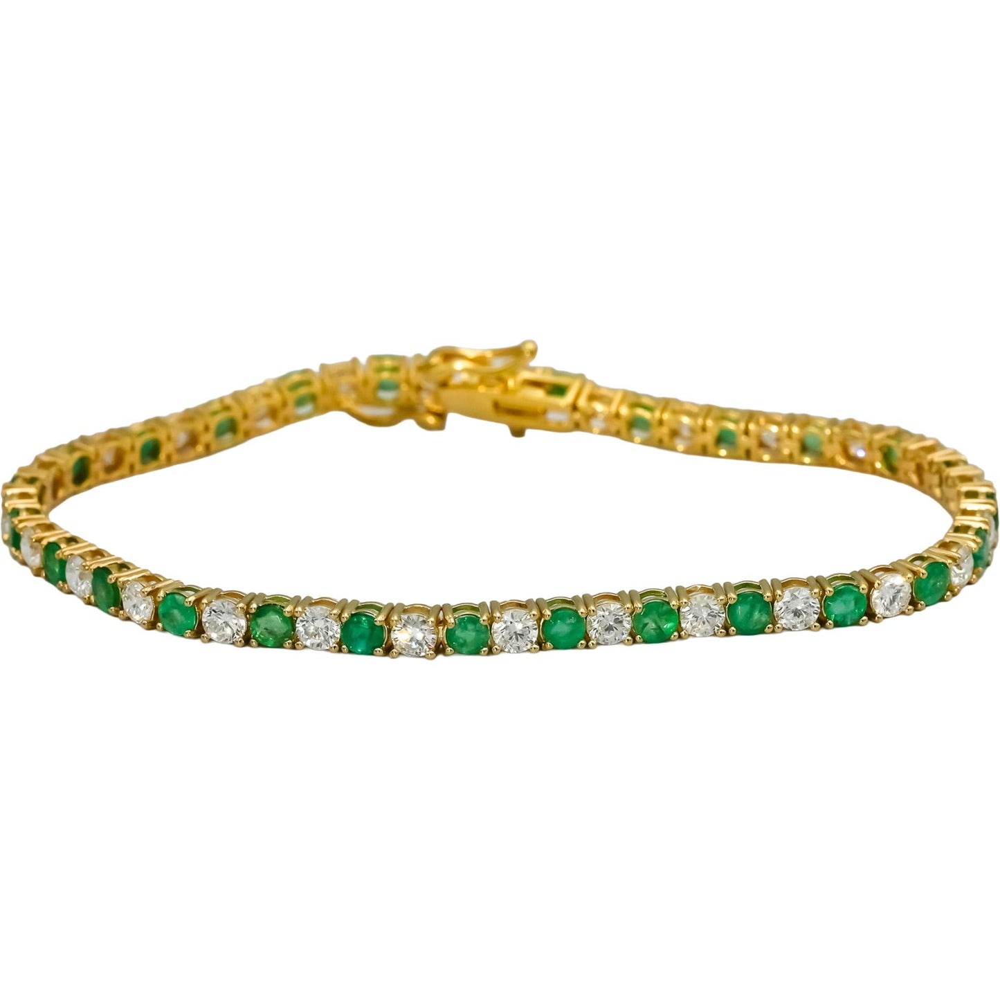 14k Yellow Gold Round Diamond and Emerald Tennis Bracelet 5.69CT